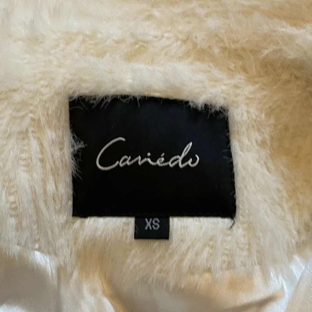 Fuzzy Double Breast White Coat With Metallic Threads & Silver Stamped Buttons - Picture 8 of 14